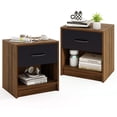 thumbnail image 1 of Gymax 2 PCS Nightstand w/ Drawer Side Table w/ Slide-out Drawer Open Storage Shelf Brown, 1 of 10