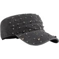 thumbnail image 7 of Byfri Studded Cadet Cap Gray Cotton Adjustable Flat Top Hat for Men Women Streetwear, 7 of 7