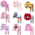 thumbnail image 2 of 2pcs Girls Casual Cartoon Unicorn Print Crew Neck Pink Cotton Pajama Sets, 2 of 5