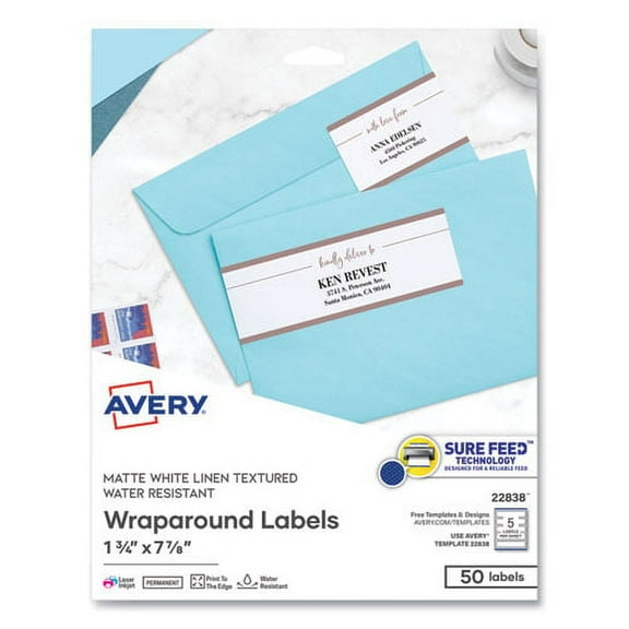 Rectangle Labels, Inkjet/laser Printers, 7.85 X 1.75, Textured White, 5/sheet, 10 Sheets/pack | Bundle of 2 Packs