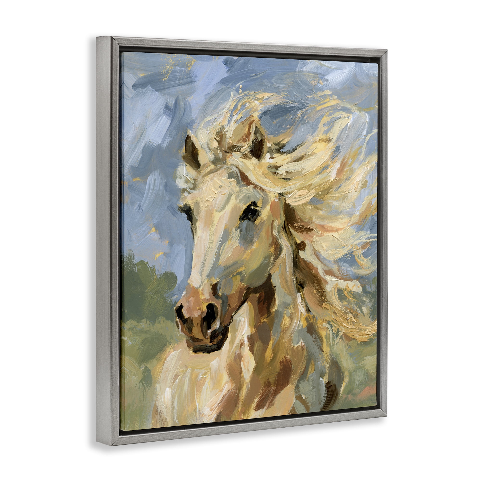 Stupell Industries Windswept Horse Mane Animals Painting Gray Floater Framed Canvas Art Print Wall Art, 25 x 31