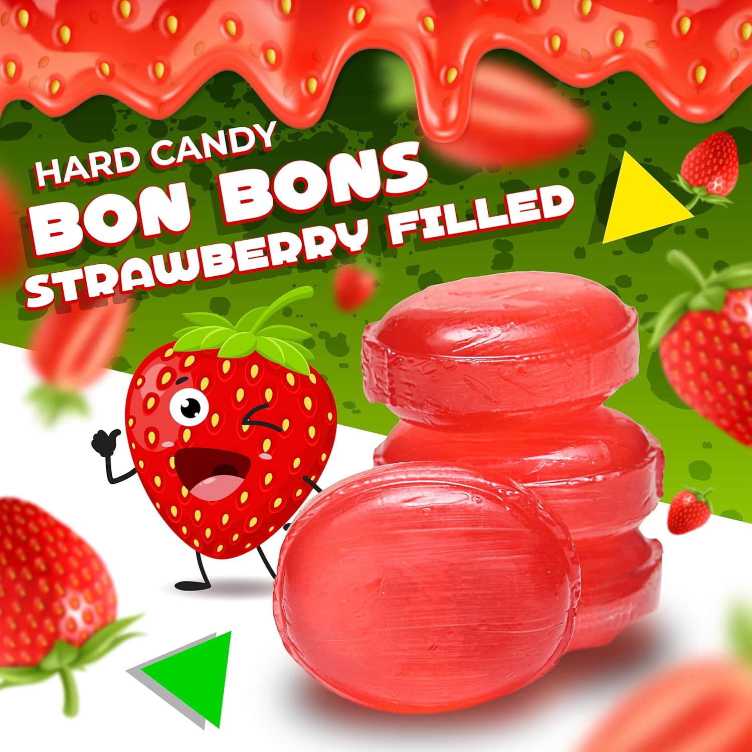 Strawberry Filled Bon Bons Hard Candy (2 Pound Bag - Approx. 120 Count)