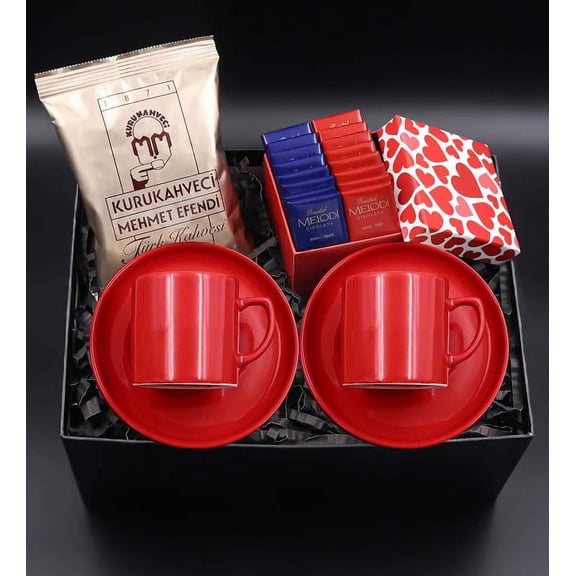 2 Piece Red Cup & Turkish Coffee & Special Box 20 Piece Melodi Chocolate Gift Set