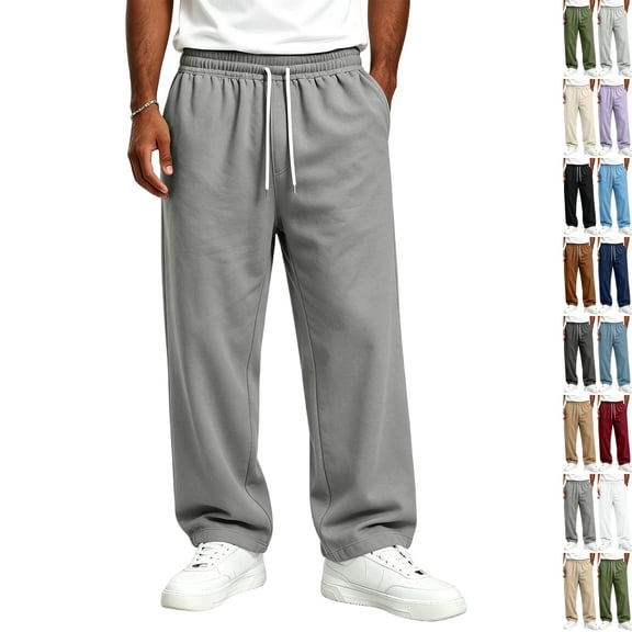 Mens Plus Size Sweatpants Casual Loose Fit Joggers Solid Color Lounge Athletic Pants 2026 Gray XL