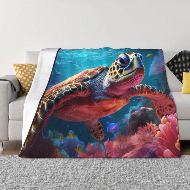 Fotbe Colorful Ocean Sea Turtle Manta de Franela con Estampado, Manta Ultrasuave para Cama, Sofá, Auto, Hipoalergénica y Antibolitas-60"x50"