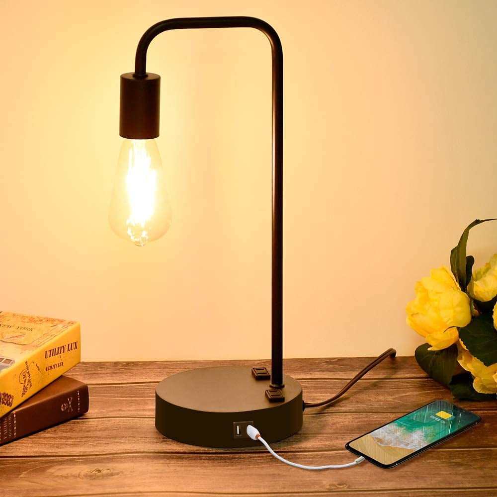 Industrial Touch Control Table Lamp with 2 USB Charging Ports and 2 Power Outlets, 3 Way ...