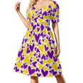 thumbnail image 1 of Vestido de manga corta con corazones de espíritu de equipo morado y amarillo Vestido largo ropa mujer verano 2025 Vestido, 1 of 8