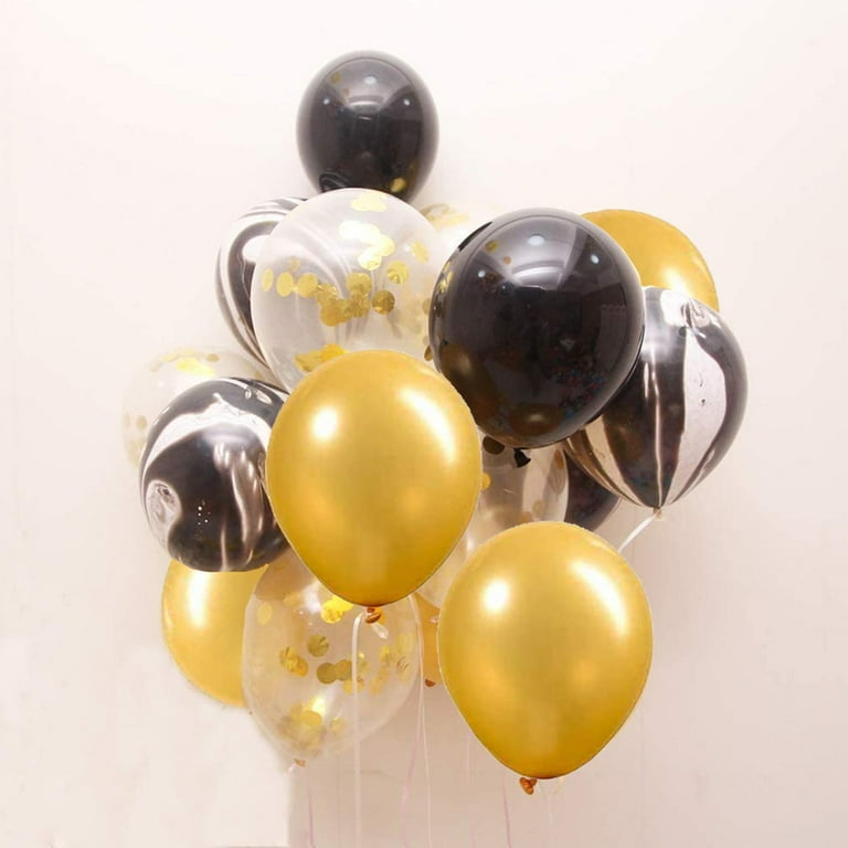 PartyWoo Gold and Black Balloons, 60 pcs Black Balloons, White Balloons,  Black Marble Balloons, Gold Metallic Balloons, Gold Confetti Balloons for