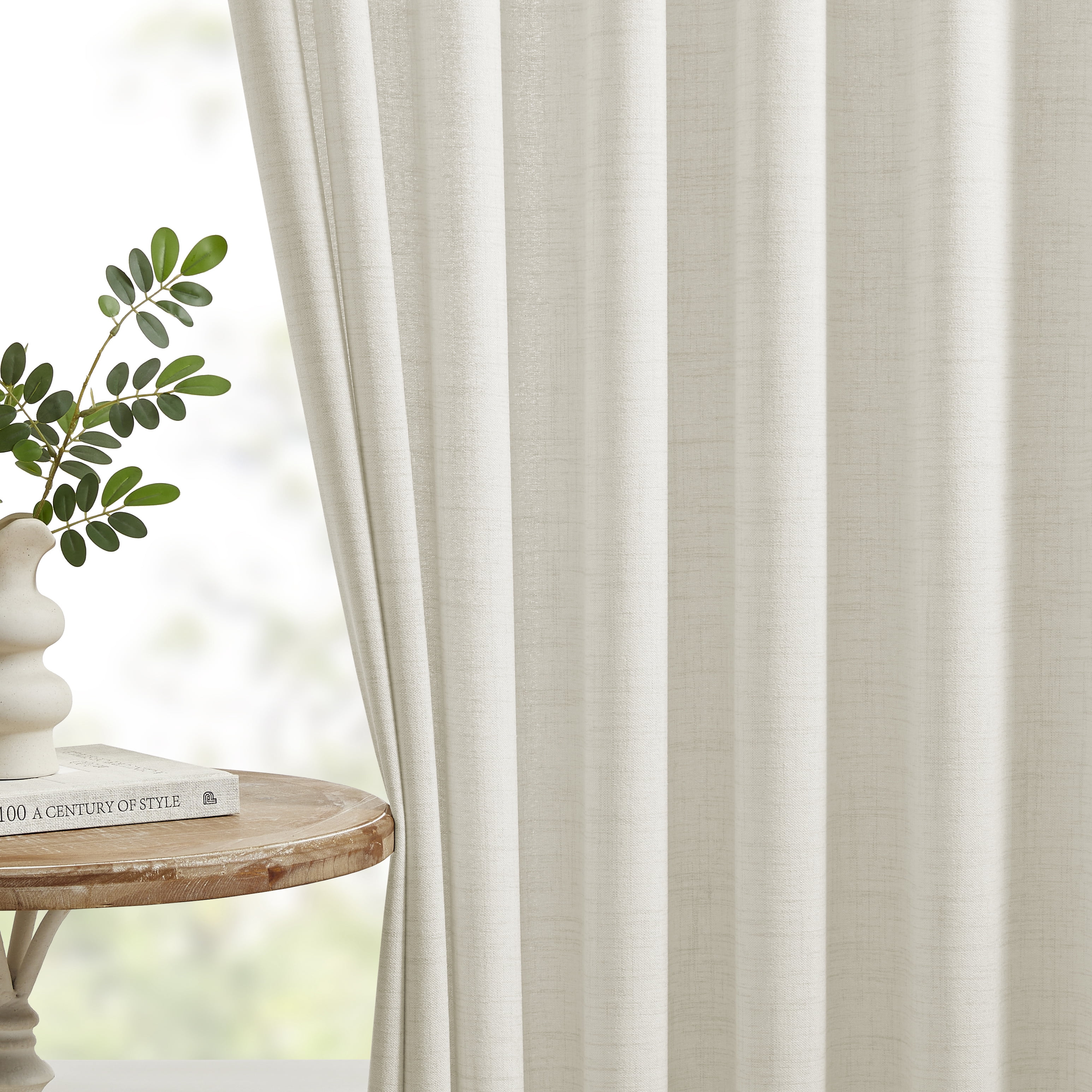Muuphra Pinch Pleated Light Filtering Linen Blended Curtains with Metal Rings and Hooks for Living Room Bedroom,2 Panels,Ivory White,40"×63"