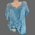 thumbnail image 2 of Omexry Womens Plus Size $5 Women Summer O-Neck Short Sleeve Hollow Out Solid Casual Blouse Top T-Shirt Blue XL, 2 of 8