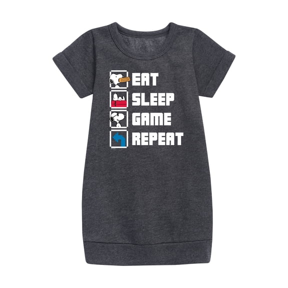 Peanuts - Eat Sleep Game Snoopy - Toddler & Youth Girls Fleece Dress