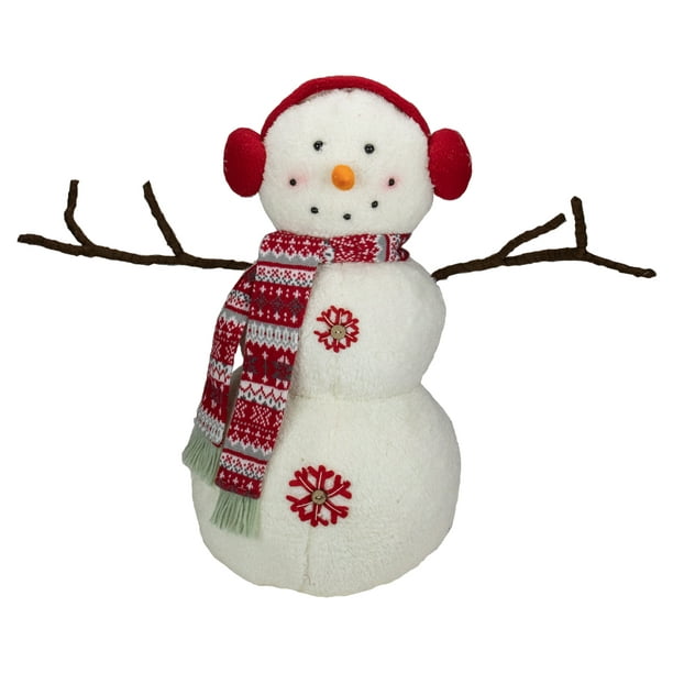 21.5-Inch White and Red Snowflake Sherpa Plush Snowman Christmas Decoration