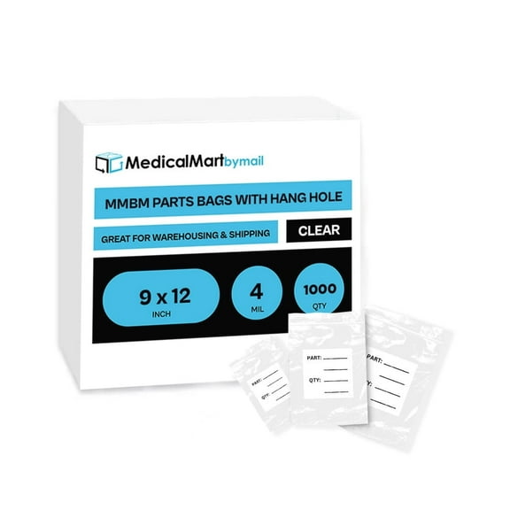 MMBM 4 Mil 9" x 12" Parts Bag with Hang Hole White Block 6" x 6" 1000 Pcs