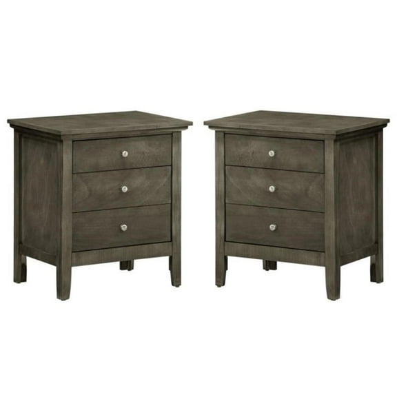 Home Square 2 Piece Solid Wood Nightstand Set with 3 Drawer in Gray