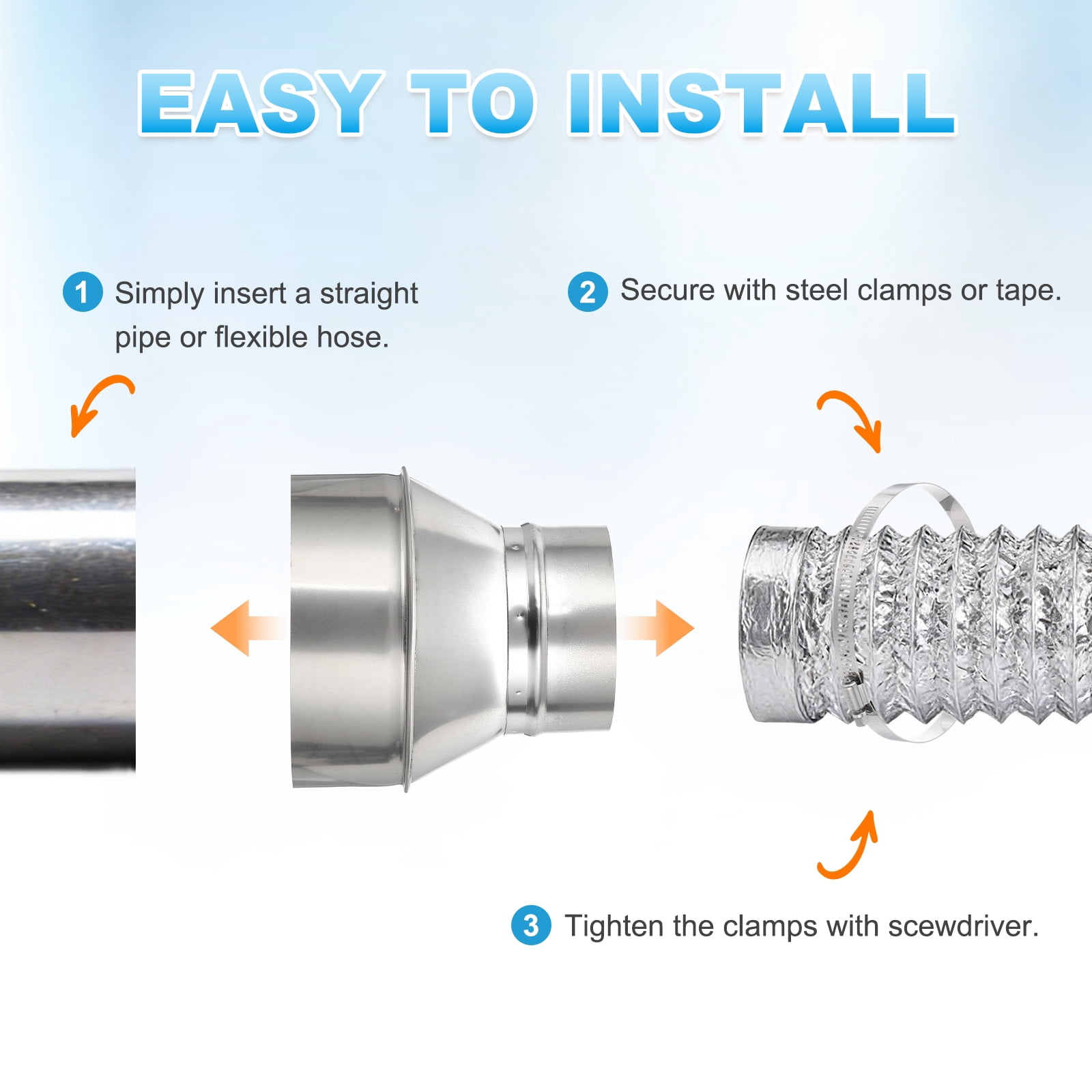 Uxcell Duct Reducer (6" to 4") - 304 Stainless Steel Air Ducting Reducer Increaser Metal HAVC Duct Adapter Stove Pipe Fitting Connector for Exhaust Fan/Blower/AC/Ventilation Systems