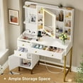 thumbnail image 2 of Makeup Vanity with Openable Mirror and Charging Station, Vanity Desk with Lights and 4 Drawers, Dressing Table with Storage Shelves, Hooks, Hidden Space, 2 of 6