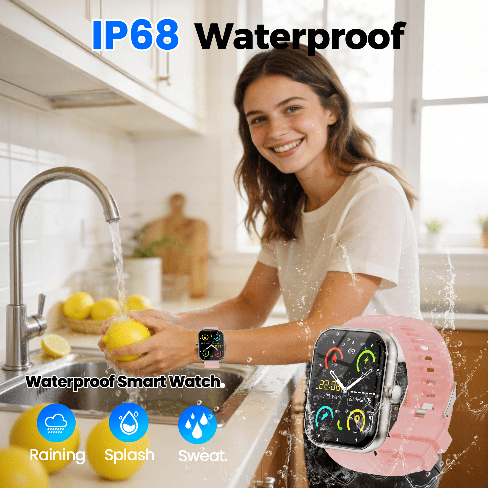 Smart Watch for Men Women Fitness,1.96" HD Touch Screen Fitness Tracker with Bluetooth Call Answer/Dial,Fitness Watch with 100+ Sports Modes,Pedometer,Calorie Counter,IP68 Waterproof Smartwatch Compa
