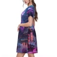thumbnail image 2 of Balery Neon Buddha Cityscape Vestidos sueltos de manga corta para mujer, vestidos de verano 2025, vestidos casuales de corte A con vuelo., 2 of 6