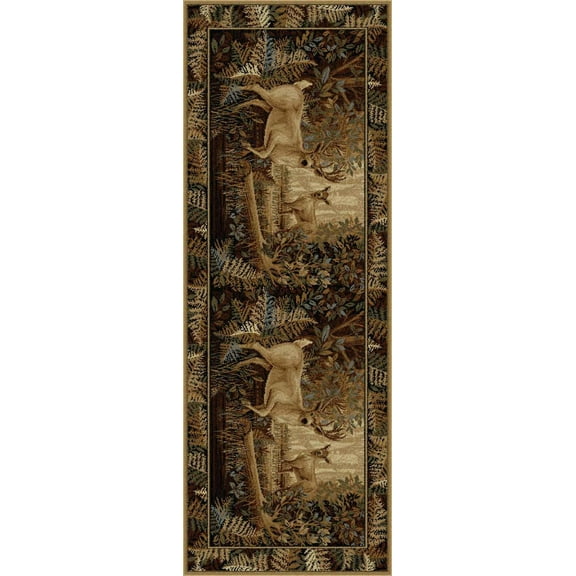 Tayse Nature Area Rug 6680 BEIGE Lodge Beige Bordered Trees 2' 7" x 7' 3" Rectangle