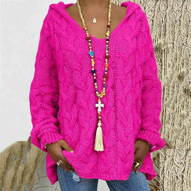 Pntutb mujeres moda suelta gran tamaño Color sólido capucha manga larga suéter tops Pntutb Pntutb-725