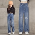 thumbnail image 2 of NOLDARES Girls Wide Leg Jeans - Zipper Fly and Pockets, Elastic Waistband Cute Baggy Denim Pants for Girls Clothing(Blue,110/XL), 2 of 9