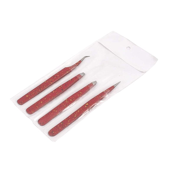 OdontoMed2011® Tweezer Pack- 4 Tweezers Set- Ingrown Hair Remover Treatment. Eyebrow Shaper. With Protective Case, Slanted And Pointed Eyebrow Tweezer Set (Red & Black)