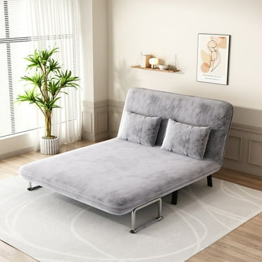 55" Convertible Sofa Bed, Modern Multi-Function Tri-Fold Lounge Couch Bed with Adjustable Backrest, Steel Frame and Pillow, Sleeper Chair Bed for Living Room, Bedroom, Office, Light Gray