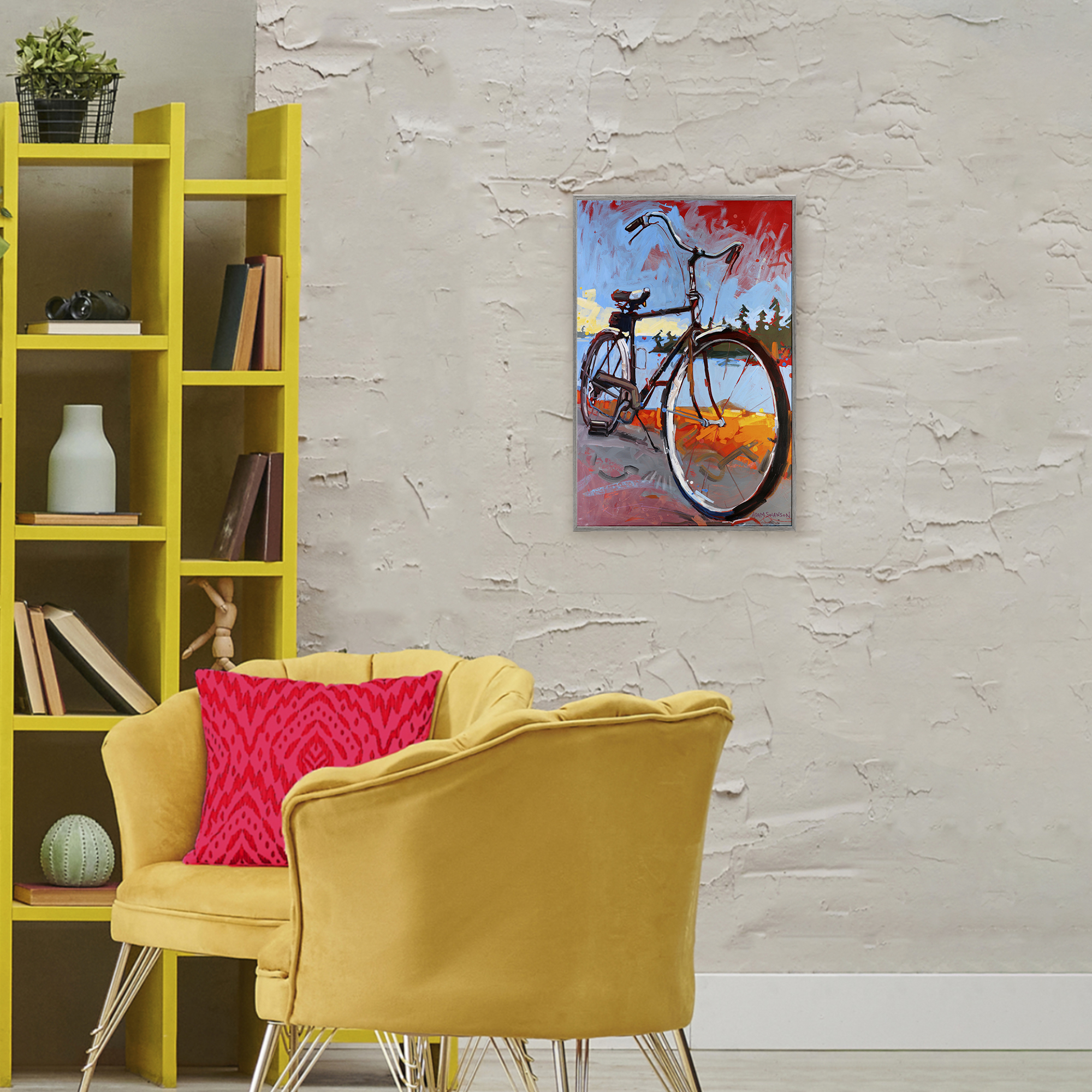 Tonight Bicycle Journey Gray Framed Giclee Art, design by Adam Swanson