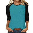 thumbnail image 2 of Birdeem T-Shirt Mode Femme Patchwork Imprimé Bloc de Couleur Manches 3/4 Blouse Col Rond Hauts Décontractés, 2 of 12