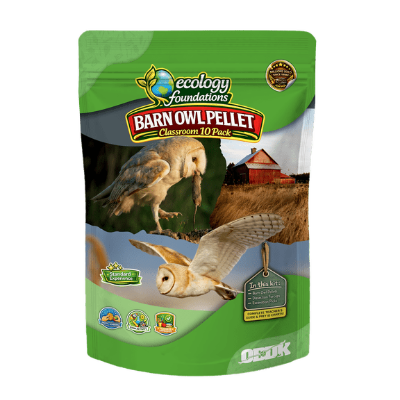 OBDK Barn Owl Pellets for Dissection - 10 Pack Medium Sized (1.5"-2.0") with Tools, Guide and Charts from Owl Brand Discovery Kits