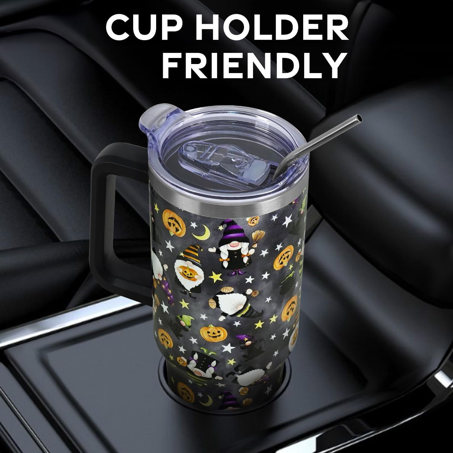Christmas Gifts 40 oz Tumbler with Handle and Straw Lid,Cute Gifts for Women Santa Claus Sleigh Xmas Tree Vacuum Insulated Leak Proof Tumbler,Winter Holiday Accessories Stainless Steel Coffee Cup Mug