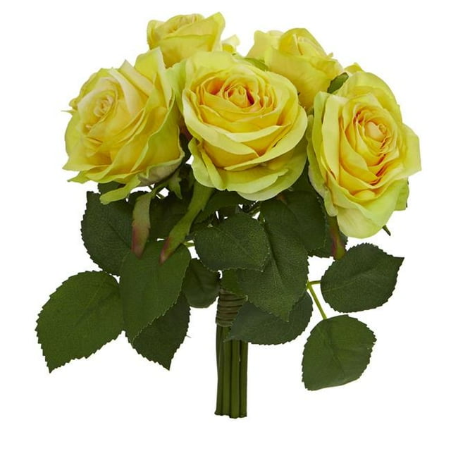 Rose Bush Artificial Flower, Yellow - Set of 2