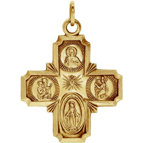Necklace 14k Yellow Gold 8x8mm Polished Four-way Religious Faith Cross Medal Pendant for Women