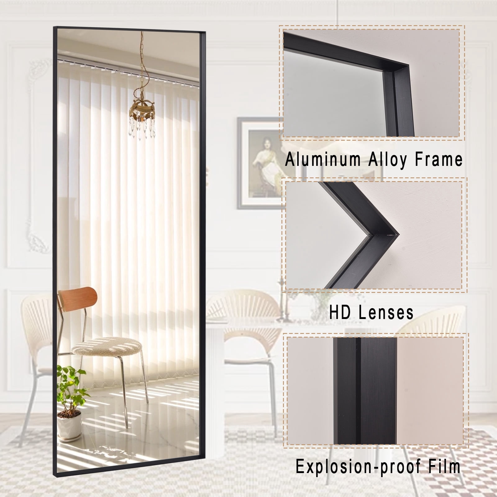 Gleamira 32"x72" Rectangular Full Length Mirror Floor Standing Mirror with Deep Frame, Black