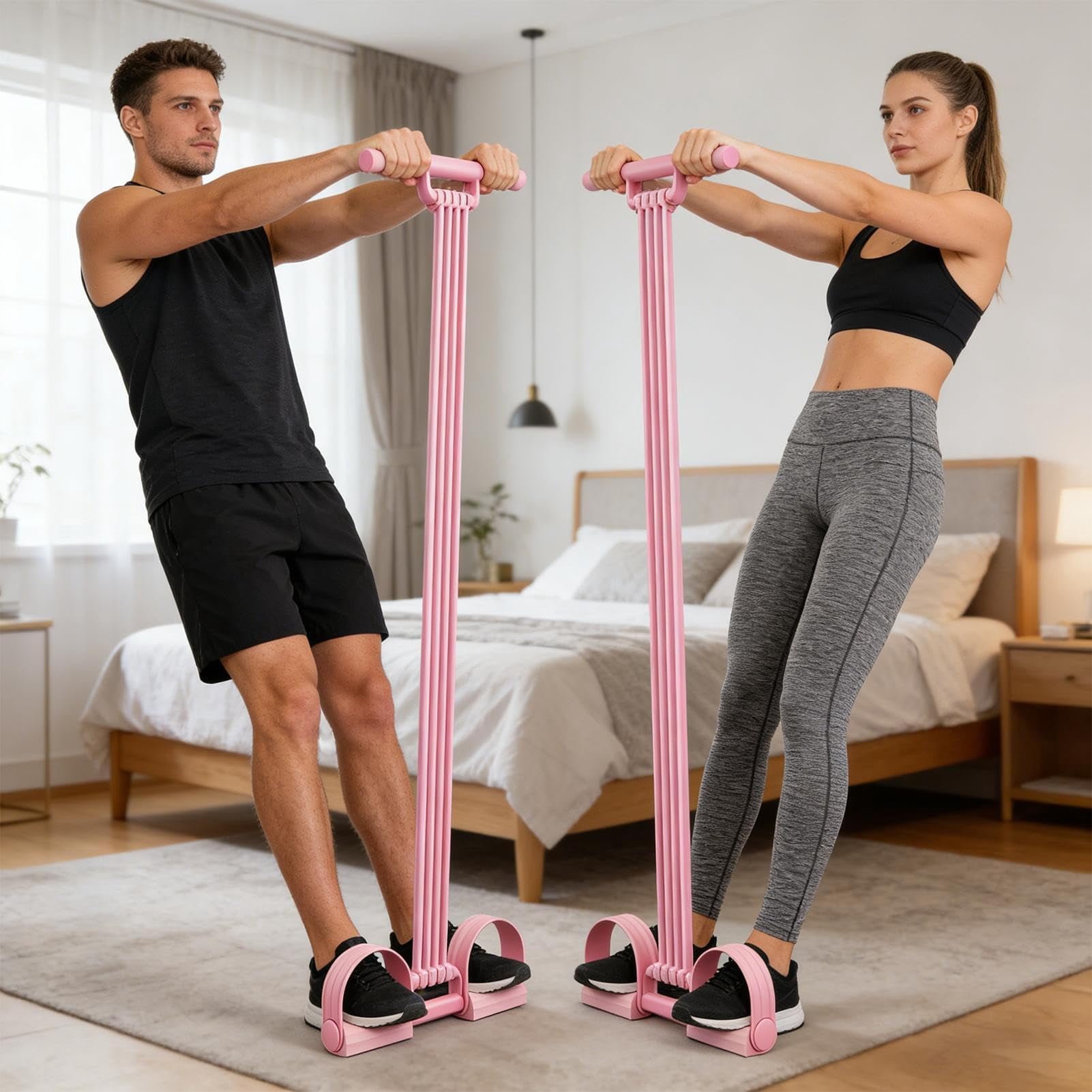 Pedal Resistance Band - Elastic Abdominal Trainer | Sit-Up Training Equipment, Bodybuilding Expander with Handles, Exercise Rope Pedal for Men Women Boys Girls Youth Teens Abdomen Waist Arm Leg