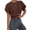 thumbnail image 2 of Gynyvoja Women'S Ruffled Short Sleeve Round Neck Knitted Top Pullovers Sweater Dark Brown L, 2 of 6