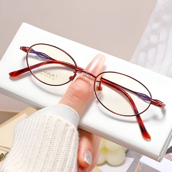 TELOLY Women Retro Red Glasses Frame Ultra-Light B-Titanium Small Oval Eyeglasses Frame for Small Face 48-18-138Mm