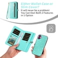 thumbnail image 3 of Asuwish Phone Case for iPhone 16 Plus 6.7 inch Zipper Wallet Detachable Cell Cover with Tempered Glass Screen Protector Crossbody Lanyard Strap Bling Glitter Flip Card Holder Slot i Phone16Plus Green, 3 of 8