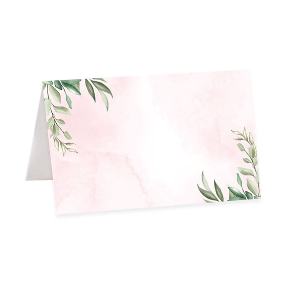 Koyal Wholesale Blush Pink Greenery Leaves Table Tent Place Cards for Wedding Party Tables, Seating Place Cards, 56 Pk
