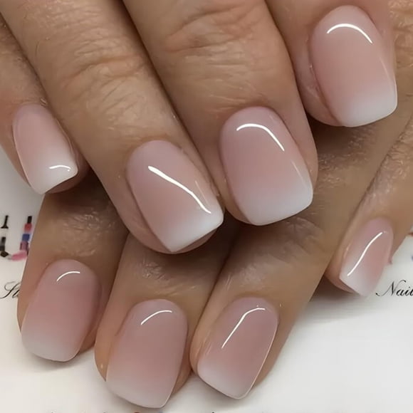 Press On Nails WAFOLOZE Short Square de color rosa claro a blanco