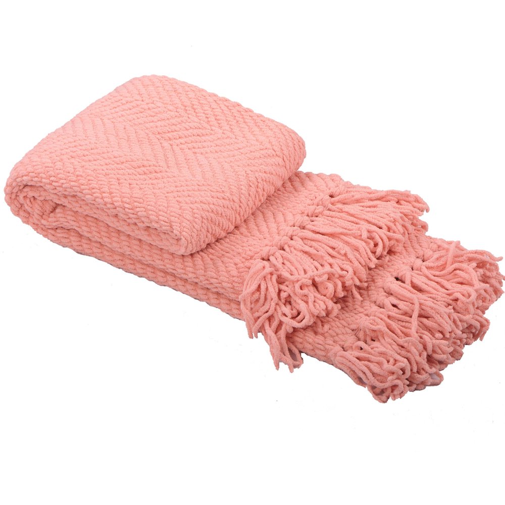 Home Soft Things Knitted Tweed Throw Blanket, Peach Melba, 50" x 60