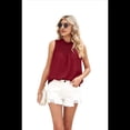 thumbnail image 2 of Camiseta Sin Mangas con Cuello con Volantes para Mujer, Color Rojo Vino, Talla XL, 2 of 10