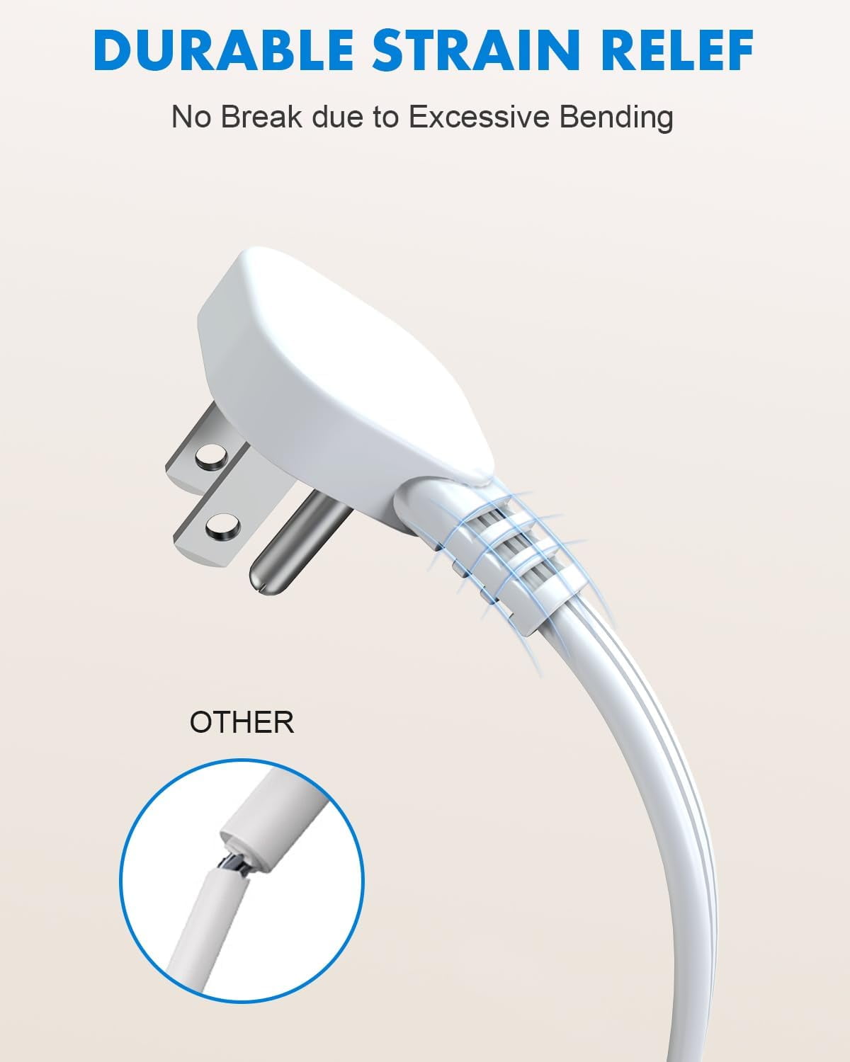Flat Plug Short Extension Cord 1Ft White Low Profile Adapter 3 Prong Indoor Small Grounded Power Cable Outlet Saver 16AWG 13A 1625W 2 Pack