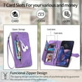 thumbnail image 5 of Zipper Storage Design Wallet Phone Case for Motorola Edge 2022, Skin Friendly Feel Leather Case with Magnetic Clasp and Muliti-Card Slots Holster for Moto Edge 2022,SZY Purple, 5 of 8