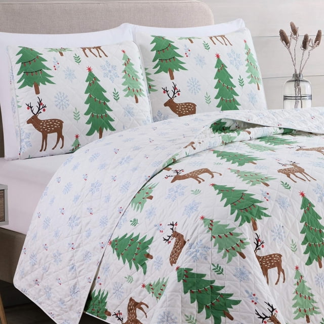 Juego de edredón Great Bay Home Holly Holiday de 3 piezas para cama doble o grande