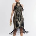 thumbnail image 1 of EGNMCR Robes de Soirée pour Femmes, Robes Formelles pour Femmes, Robe Vintage à Paillettes, Robe Suspendue à Encolure Cloutée à Franges, Robe Courte de Banquet Haut de Gamme, Robe Sans Manches à Revers Robe Femme, 1 of 9
