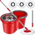 thumbnail image 1 of Spin Mop and Bucket Set, 360° Spin Mop and Bucket with Wringer Set and 3 Microfiber Mop Refills, Stainless Steel 61" Extended Handle Spinning Mop Bucket System for Floor Cleaning, 1 of 5