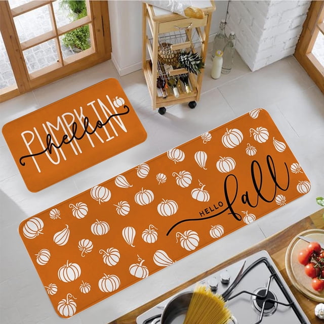 Alfombra con Diseño de Calabaza para Acción de Gracias | Decoración Navideña | Ideal para Cocina, Dormitorio o Entrada | Poliéster Naranja | 120 X 40 Cm | 300 G