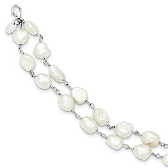 Primal Silver Sterling Silver 2-Strand Freshwater Cultured Pearl 8.5 Inch Bracelet