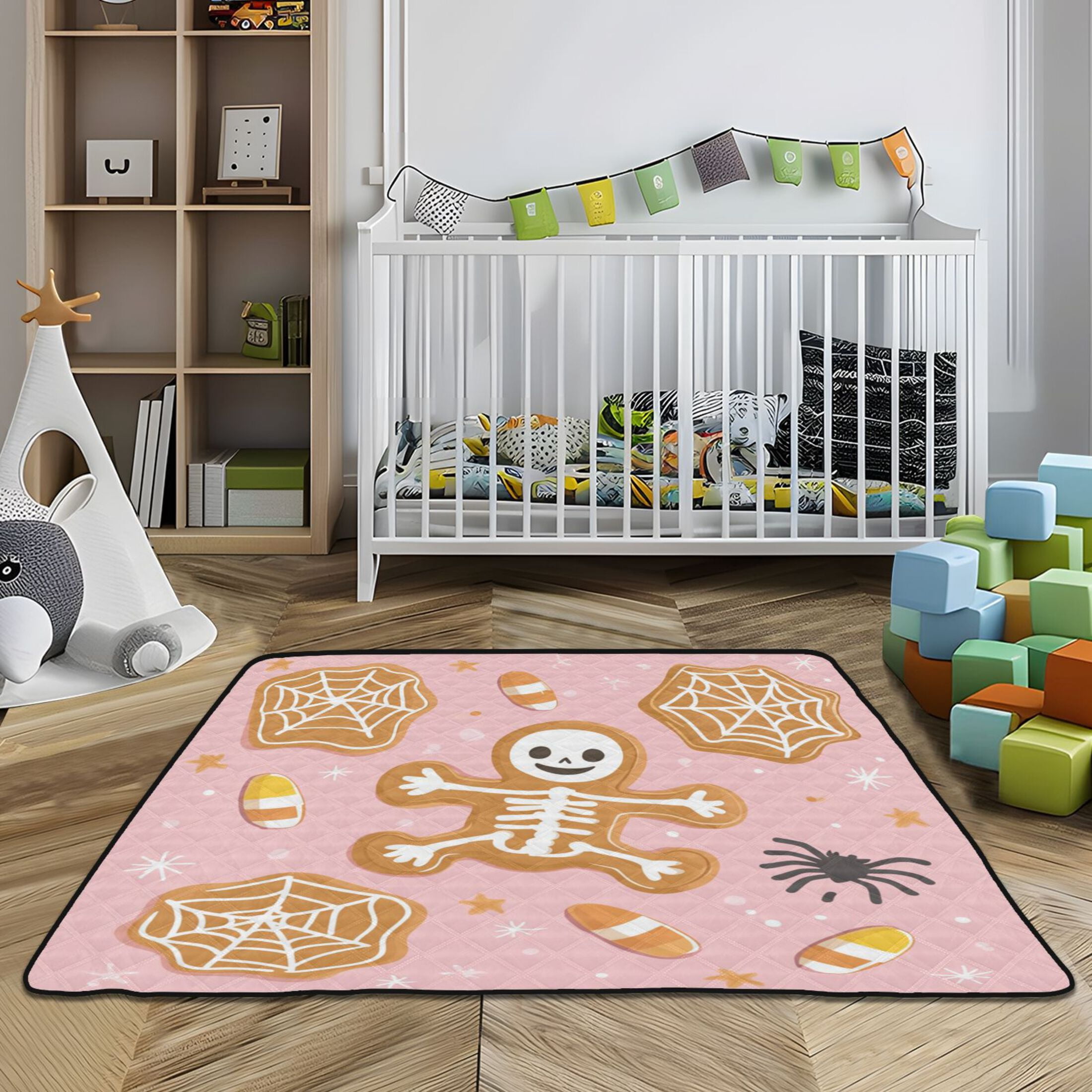 WOBOGO Halloween Cookies and Gingerbread Men Pattern Baby Playmats Extra Large Waterproof Rollable Activity Pads for Toddlers 50×50inch